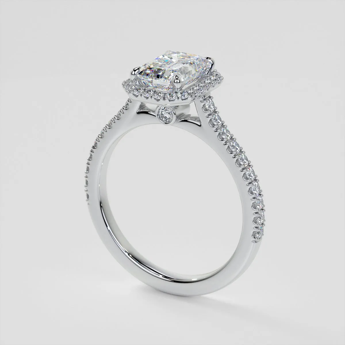 Emerald Cut Halo Engagement Ring With Accents