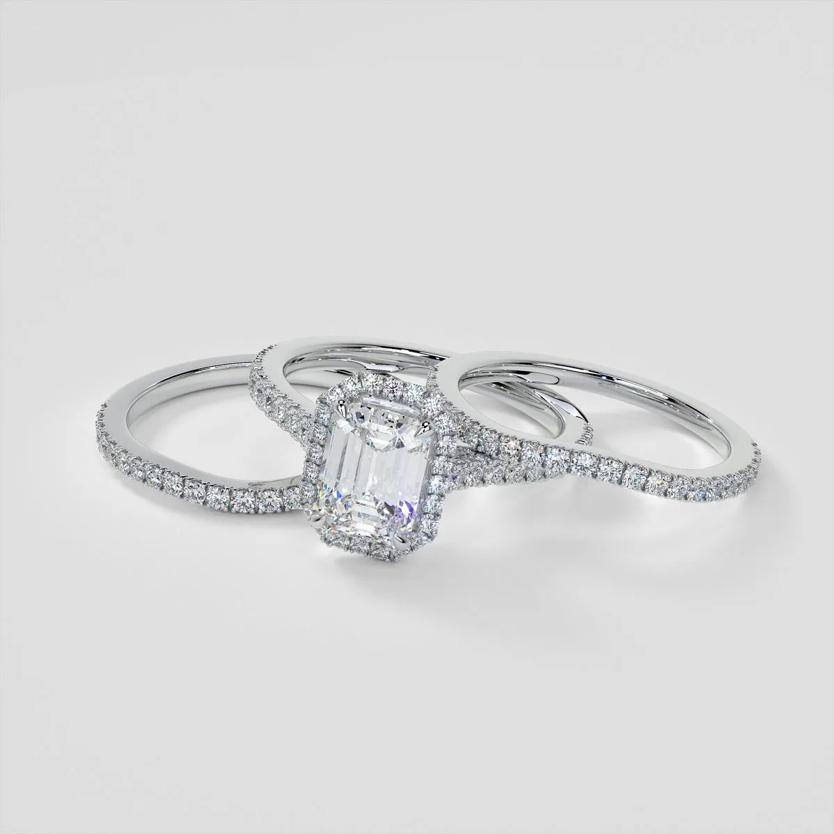 Emerald Cut Halo Engagement Ring With Accents