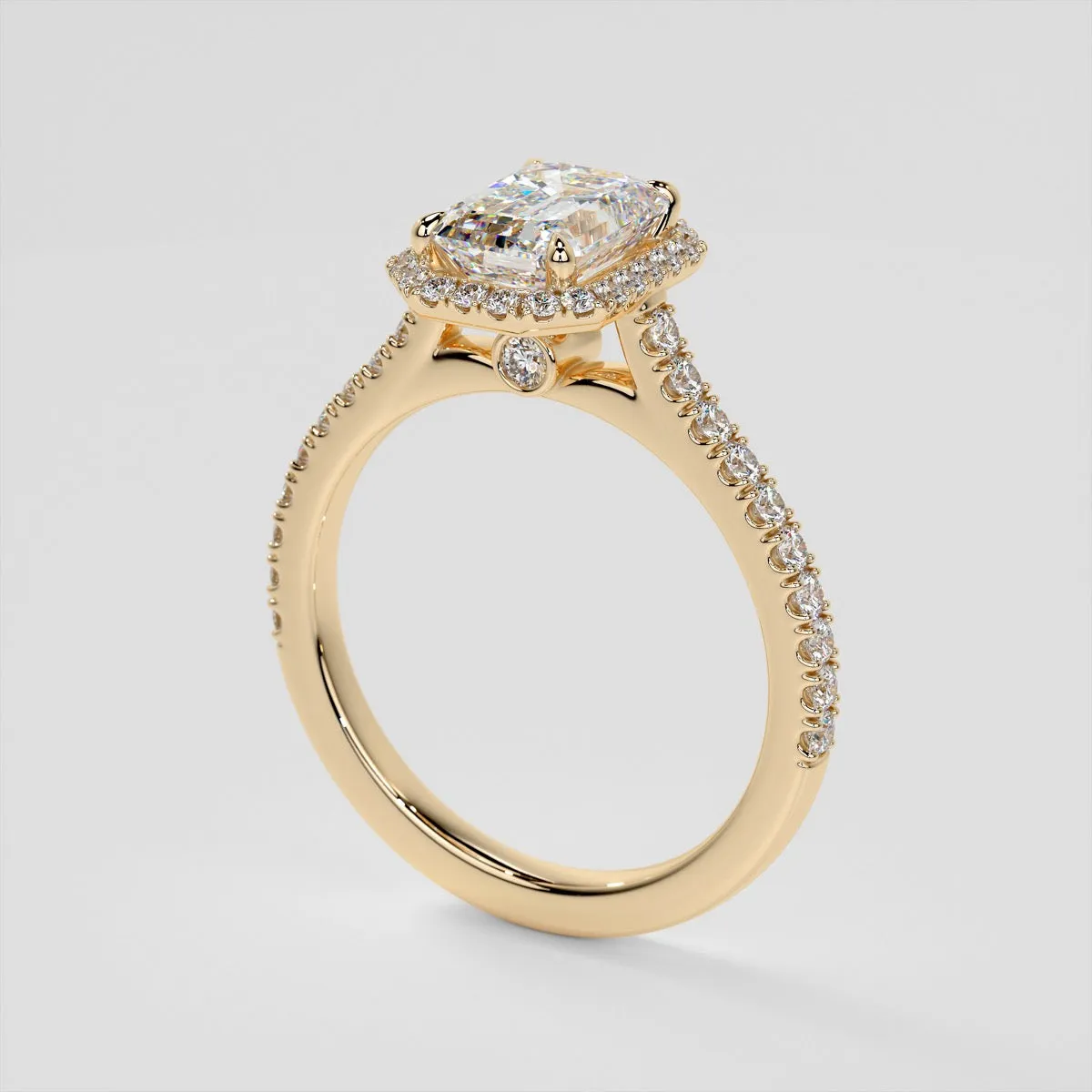 Emerald Cut Halo Engagement Ring With Accents