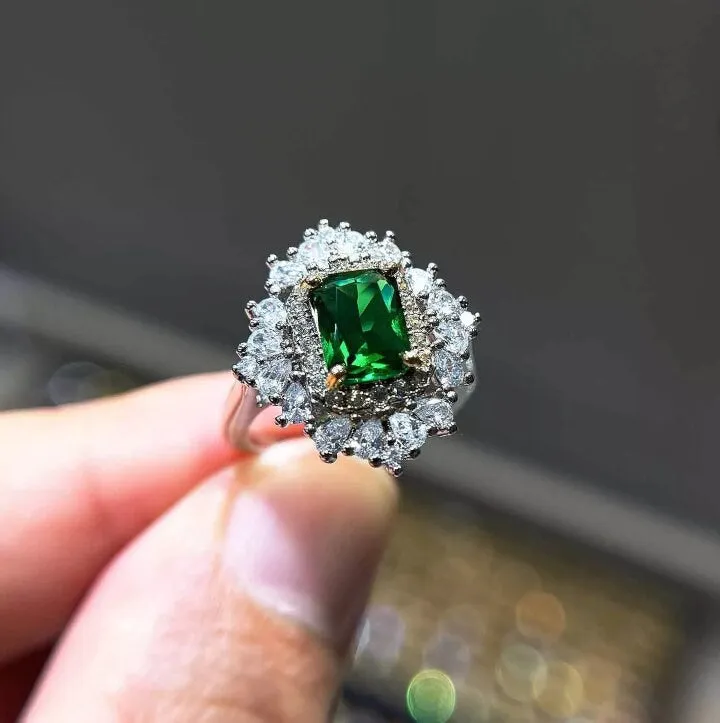 Emerald Engagement Ring | Green Diamond Ring | Emerald Green Diamond Ring