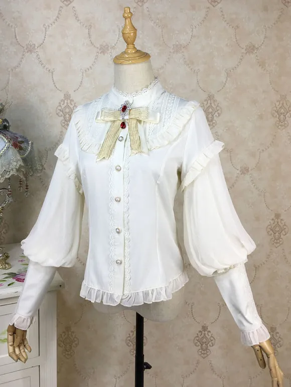 Eric White Lolita Blouses Lace Ruffles Long Sleeves Lolita Top Lace Lolita Shirt