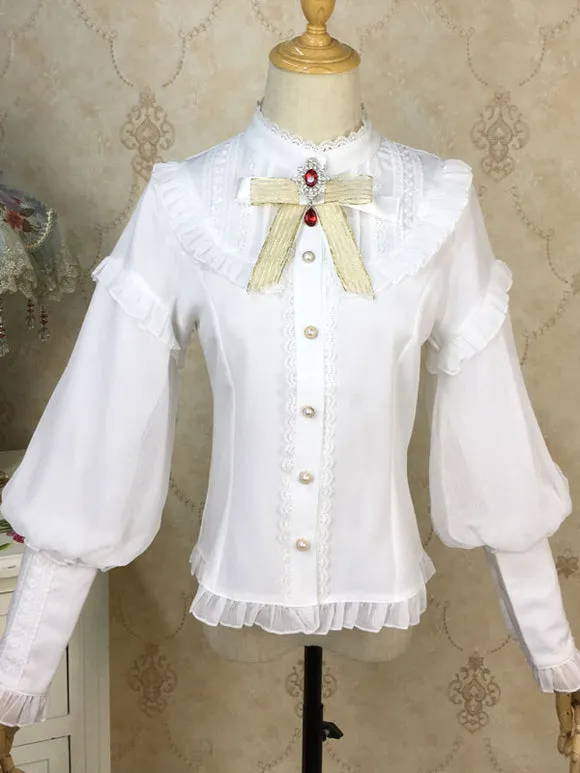 Eric White Lolita Blouses Lace Ruffles Long Sleeves Lolita Top Lace Lolita Shirt