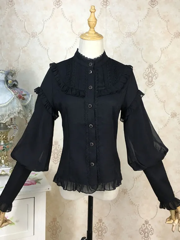 Eric White Lolita Blouses Lace Ruffles Long Sleeves Lolita Top Lace Lolita Shirt