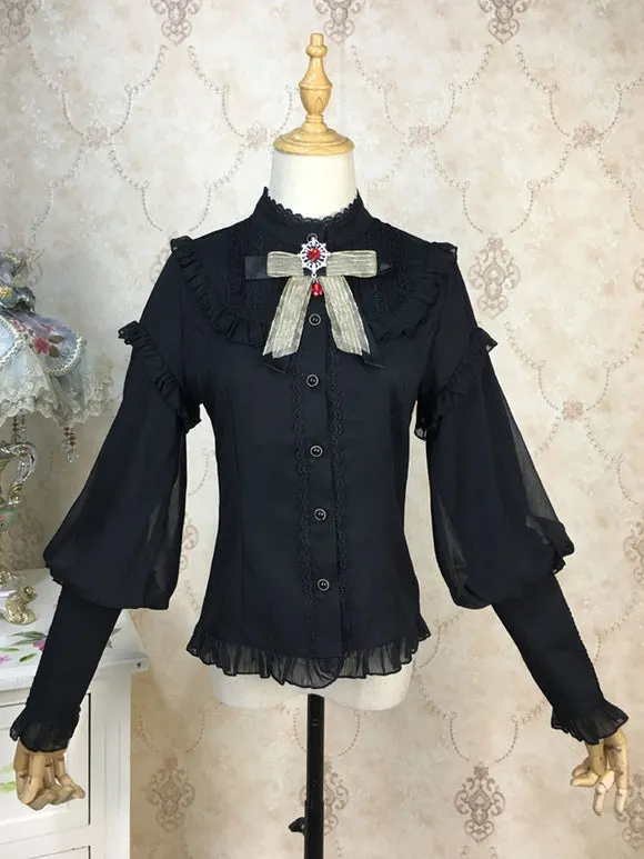 Eric White Lolita Blouses Lace Ruffles Long Sleeves Lolita Top Lace Lolita Shirt
