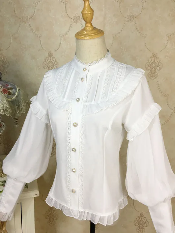 Eric White Lolita Blouses Lace Ruffles Long Sleeves Lolita Top Lace Lolita Shirt