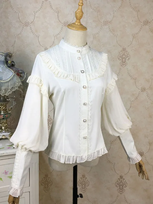 Eric White Lolita Blouses Lace Ruffles Long Sleeves Lolita Top Lace Lolita Shirt