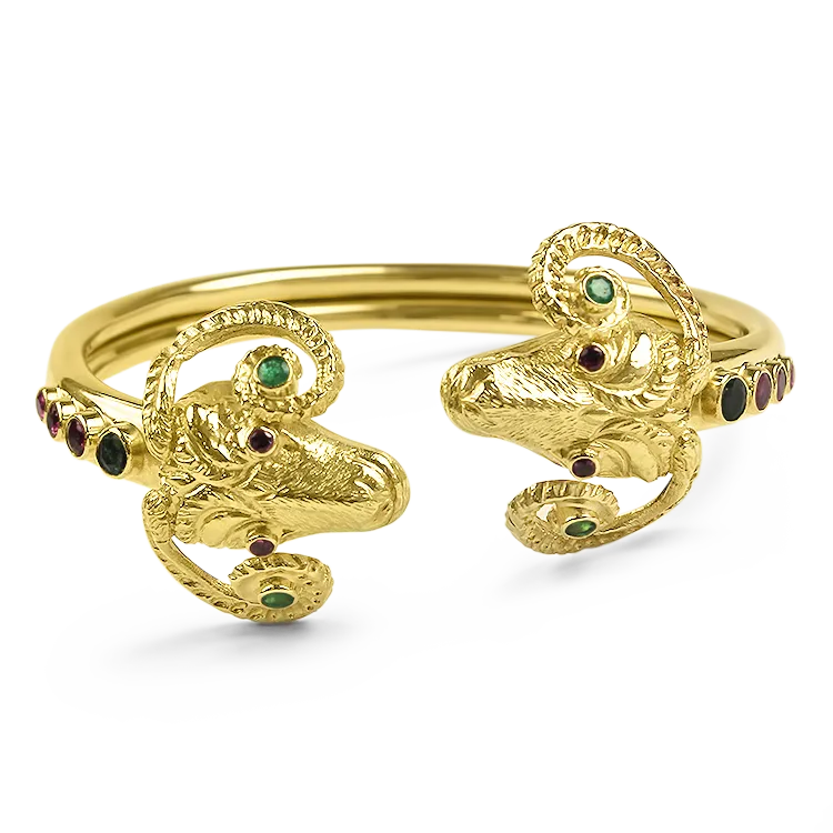 Estate 18K Yellow Gold Ilias Lalaounis Rams Head Bangle Bracelet