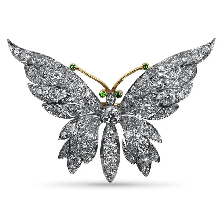 Estate Platinum 18K Yellow Gold Edwardian Diamond Butterfly Brooch