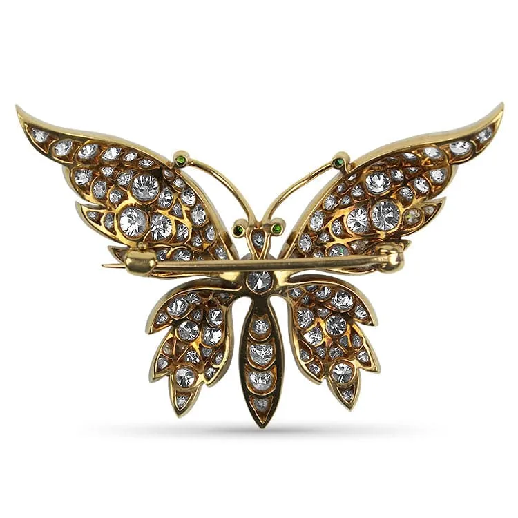 Estate Platinum 18K Yellow Gold Edwardian Diamond Butterfly Brooch