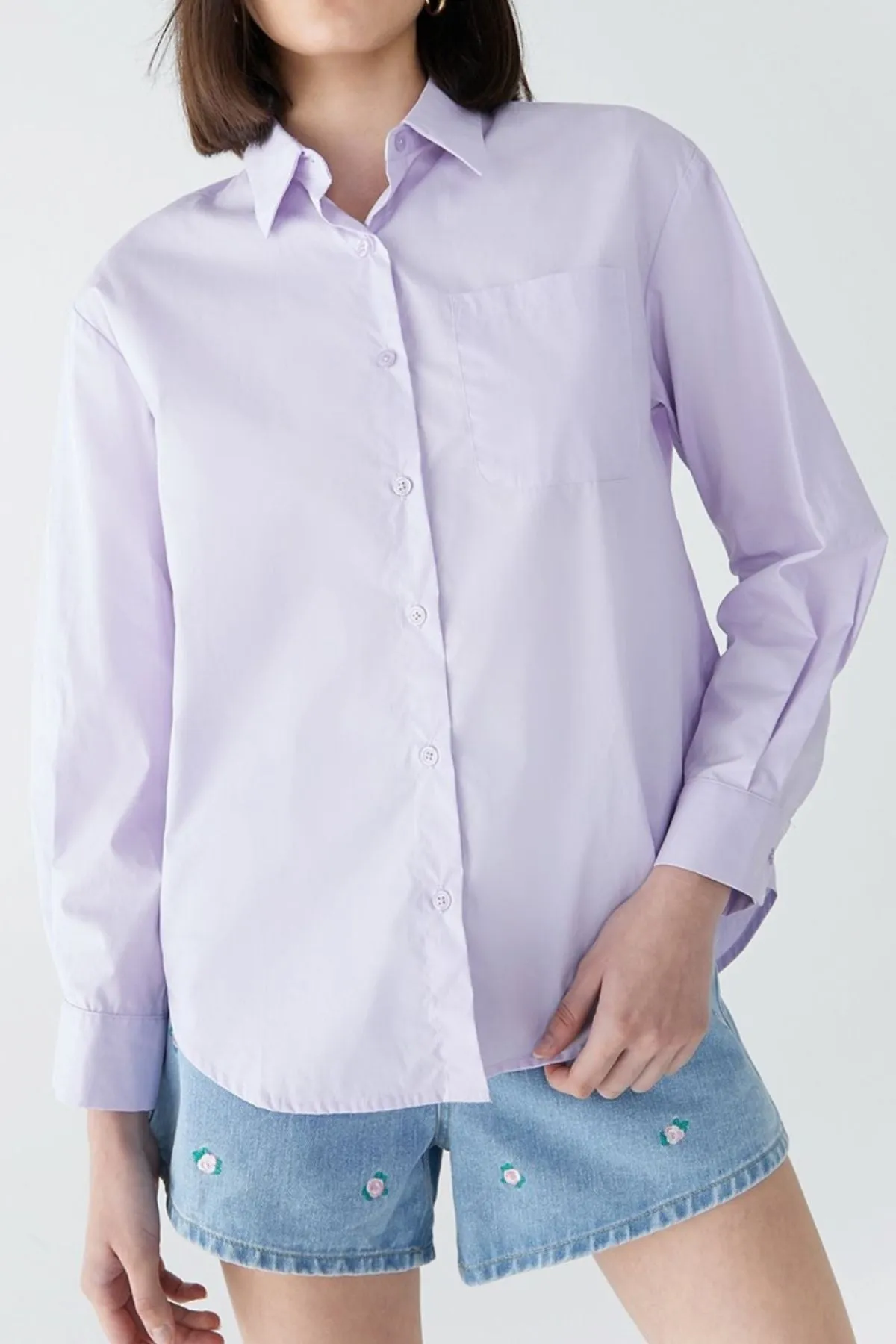 ESTHER Oversized Button-Down Pocket Shirt (Lilac)