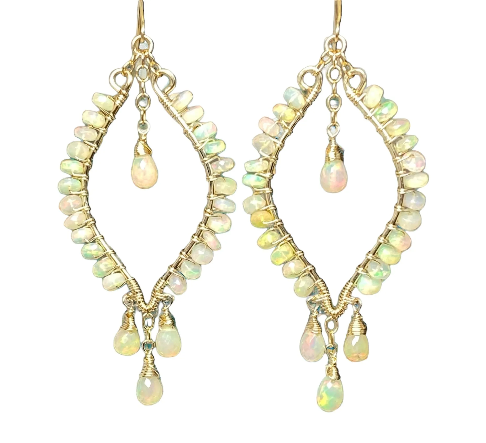Ethiopian Opal  Hoop Chandelier Earrings, Gold Fill