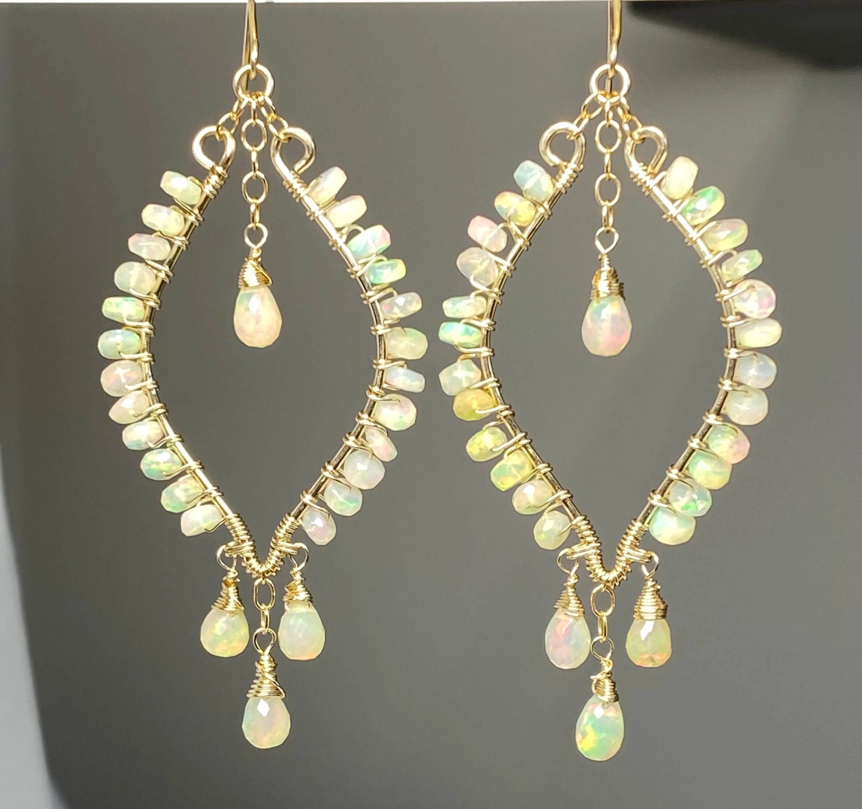 Ethiopian Opal  Hoop Chandelier Earrings, Gold Fill