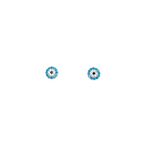 Evil Eye Stud Earrings with Cubic Zirconia in Sterling Silver