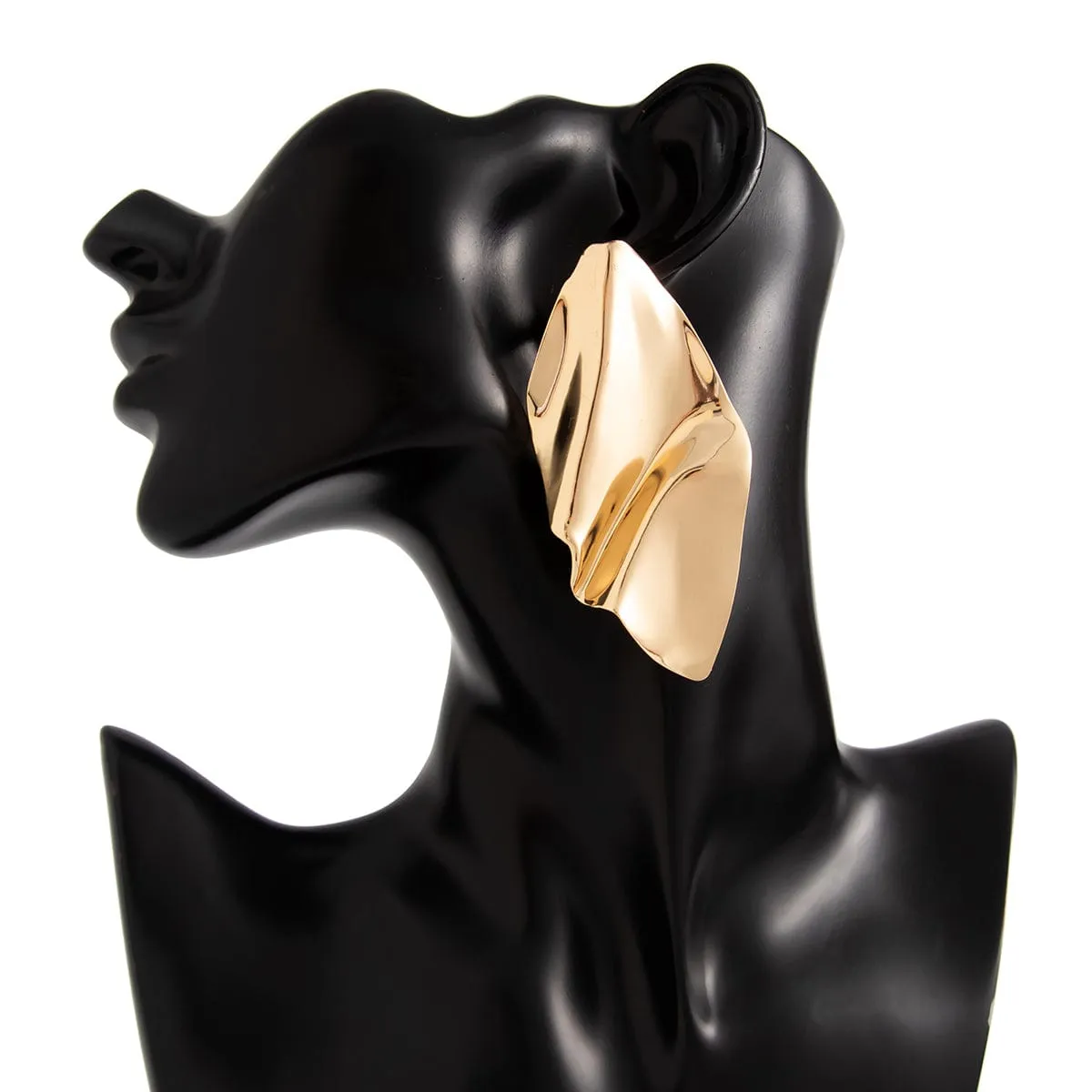 Exaggerated Abstract Pleated Leaf Stud Earrings