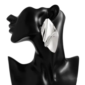 Exaggerated Abstract Pleated Leaf Stud Earrings