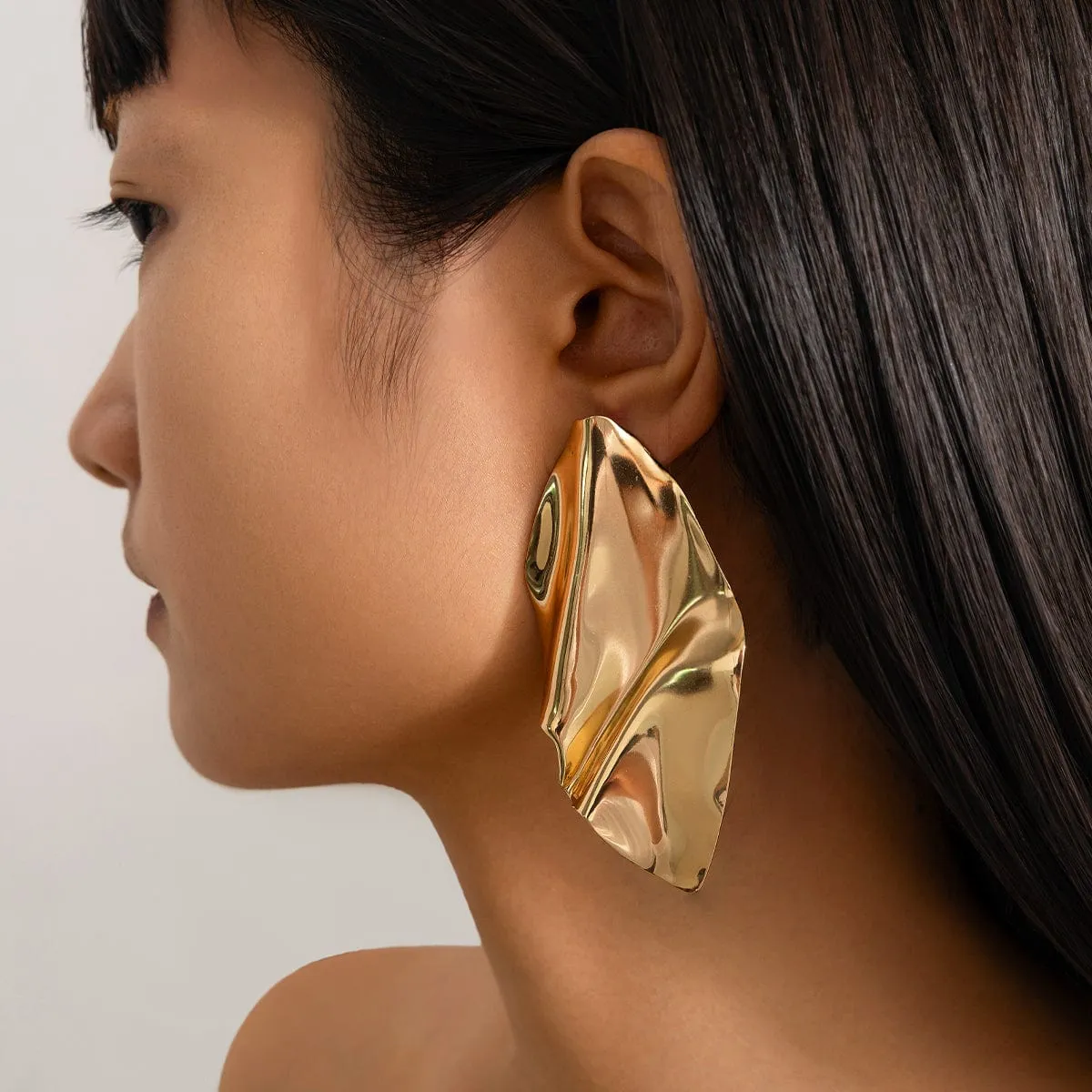 Exaggerated Abstract Pleated Leaf Stud Earrings
