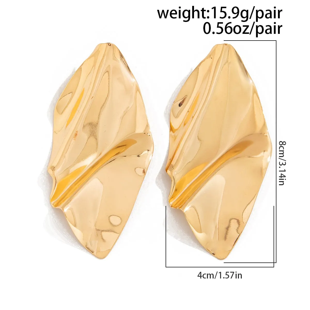 Exaggerated Abstract Pleated Leaf Stud Earrings