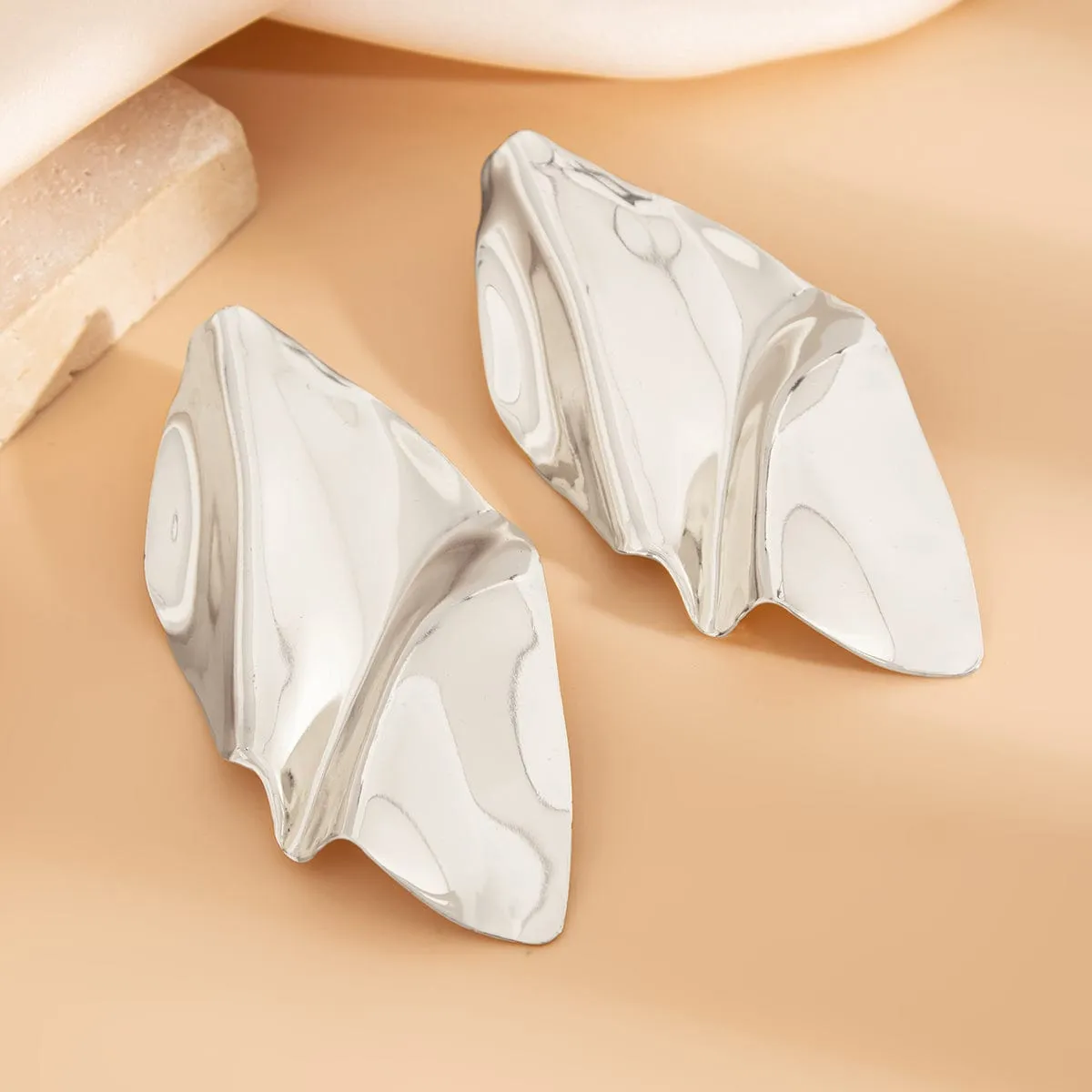 Exaggerated Abstract Pleated Leaf Stud Earrings