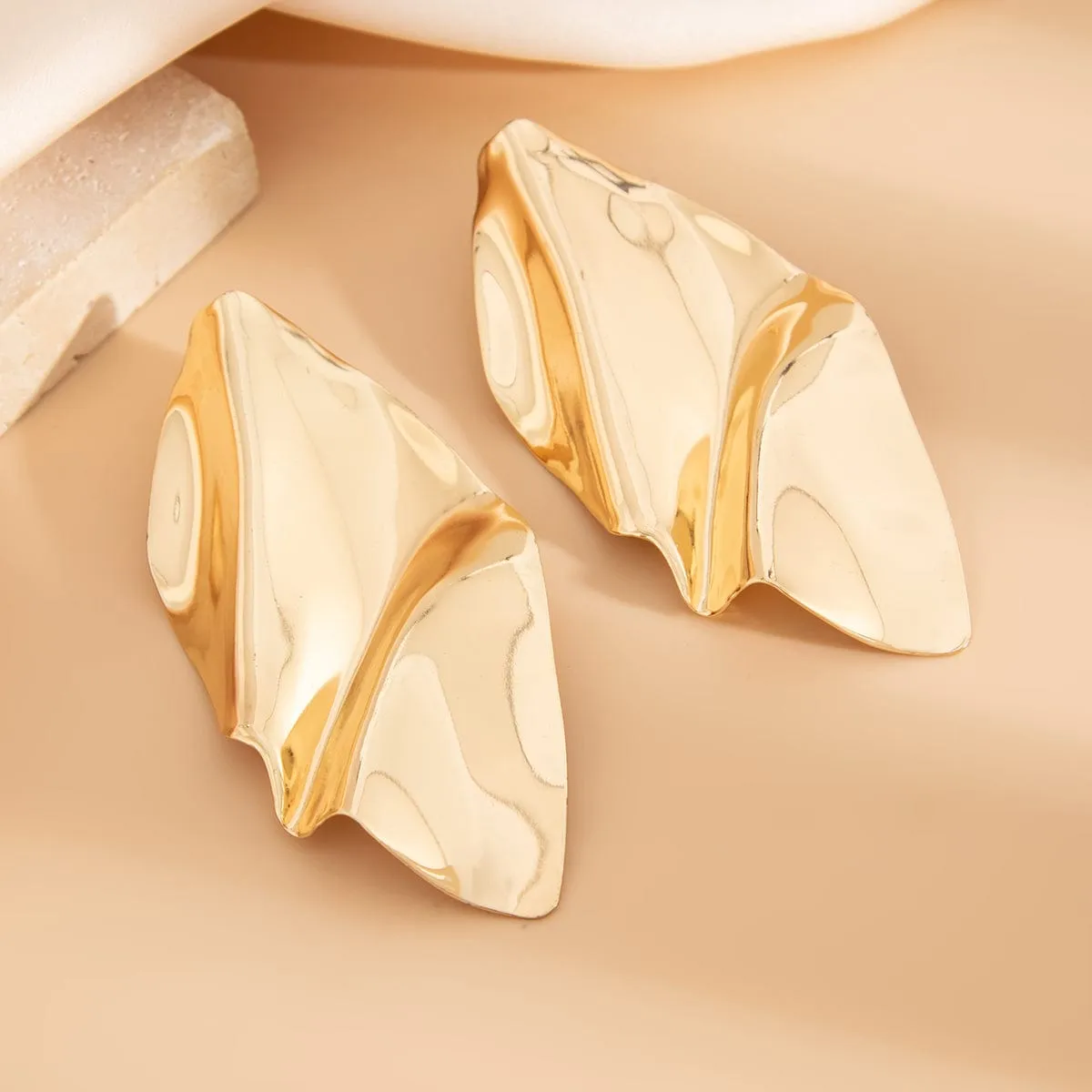 Exaggerated Abstract Pleated Leaf Stud Earrings