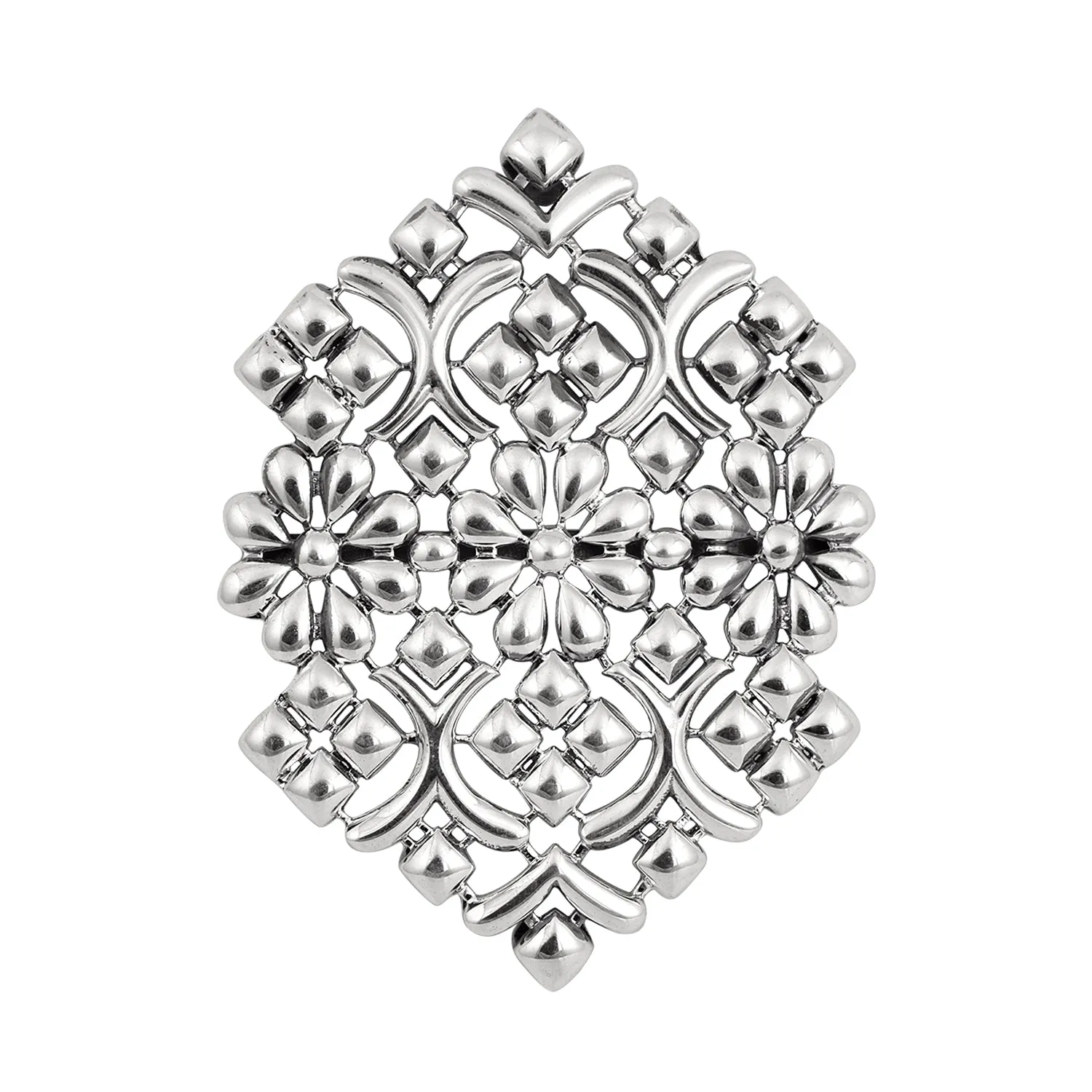 Exquisite Elegance: 925 Sterling Silver Floral Pentagon Shape Women Brooch Pin
