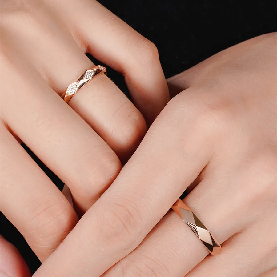 Faceted Diamond Couple Wedding Rings