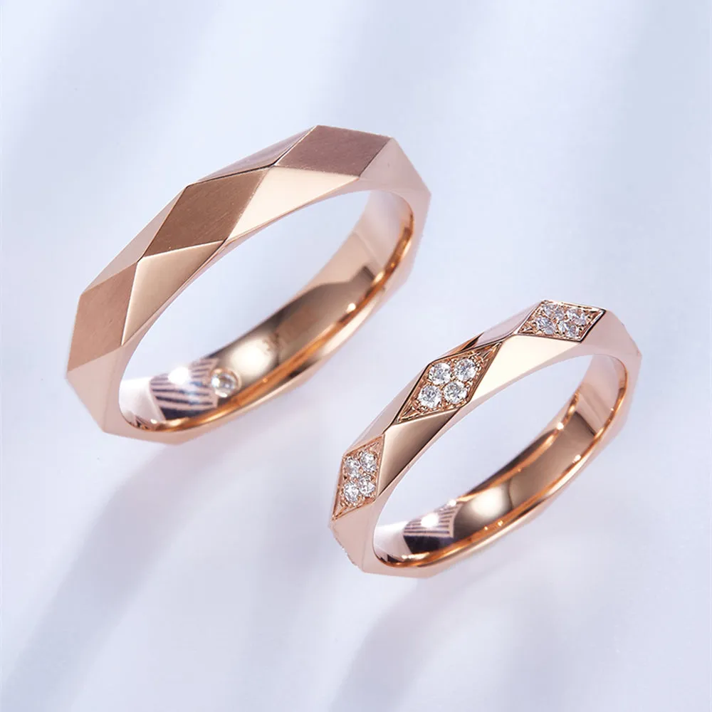 Faceted Diamond Couple Wedding Rings