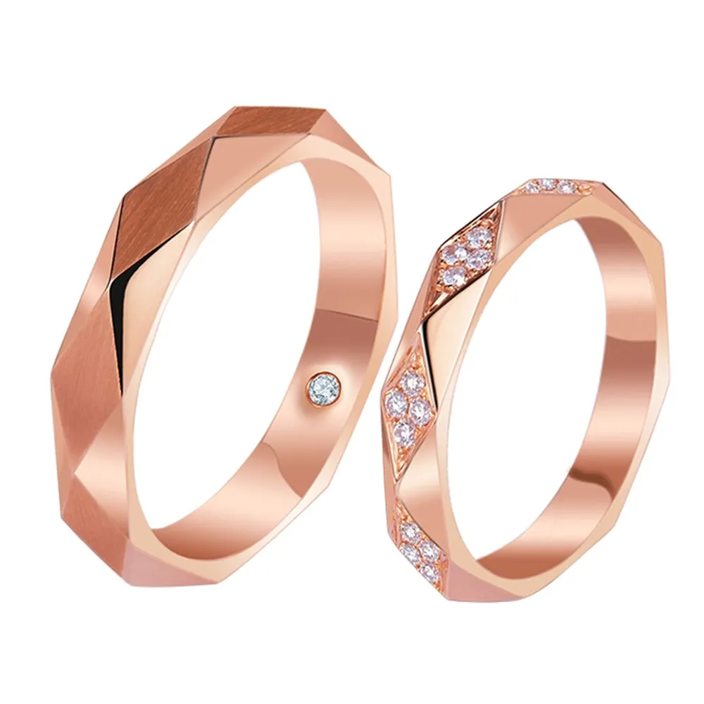 Faceted Diamond Couple Wedding Rings