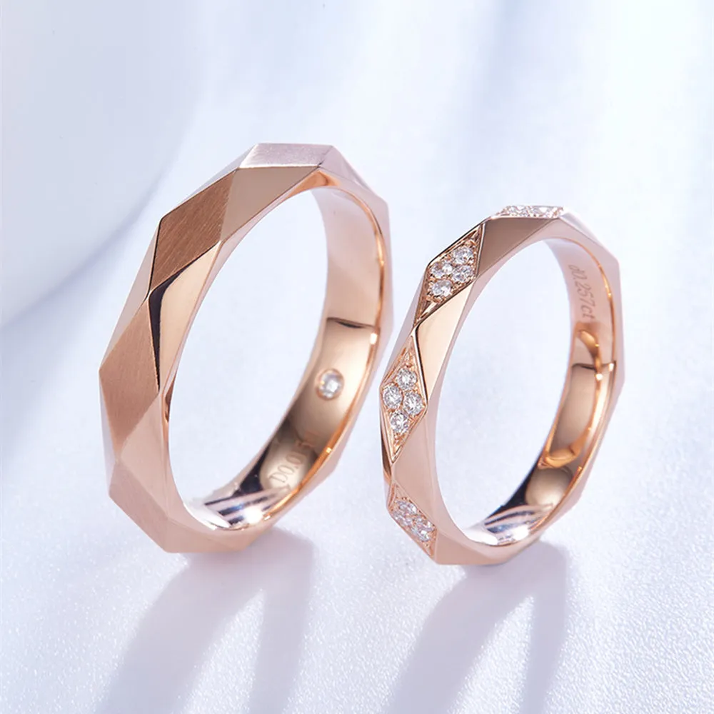 Faceted Diamond Couple Wedding Rings