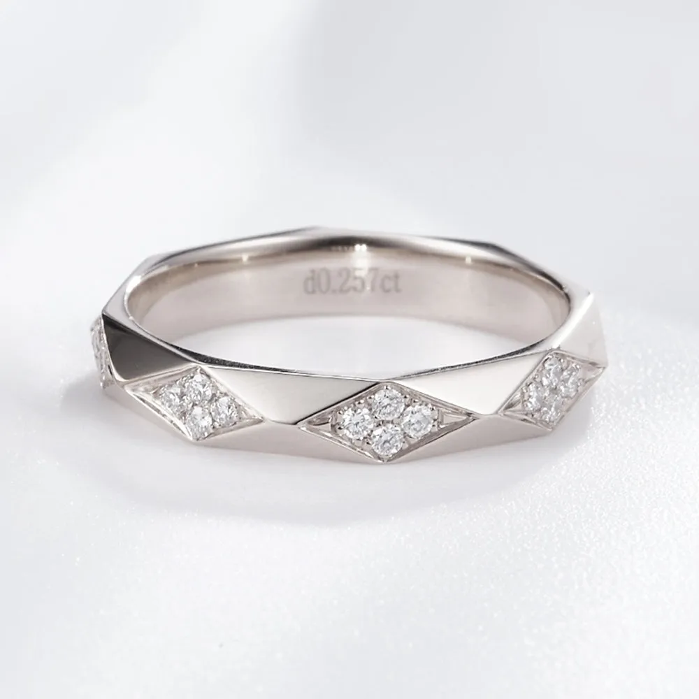 Faceted Diamond Couple Wedding Rings