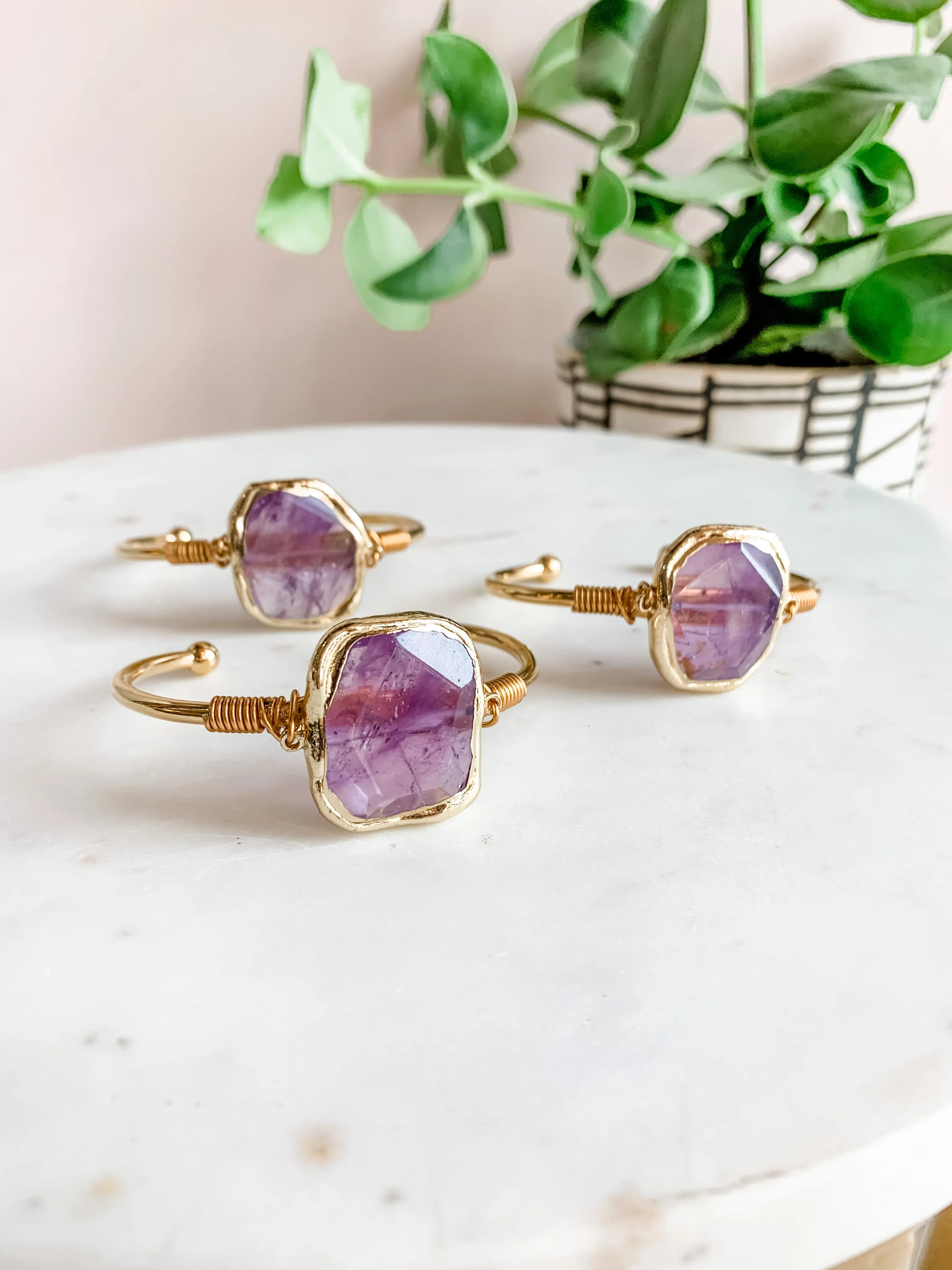 Faceted Gemstone Cuff Bracelet