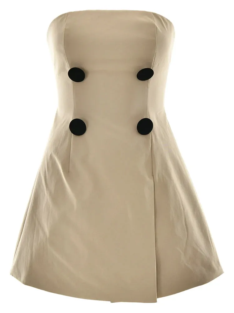 Fantoye Sexy Strapless A-line Button Women Dress