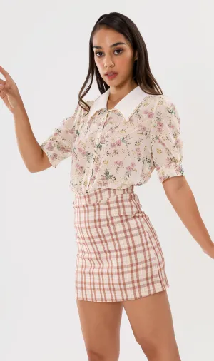 FARRAH Vintage-Collar Chiffon Button-Down (Cream)