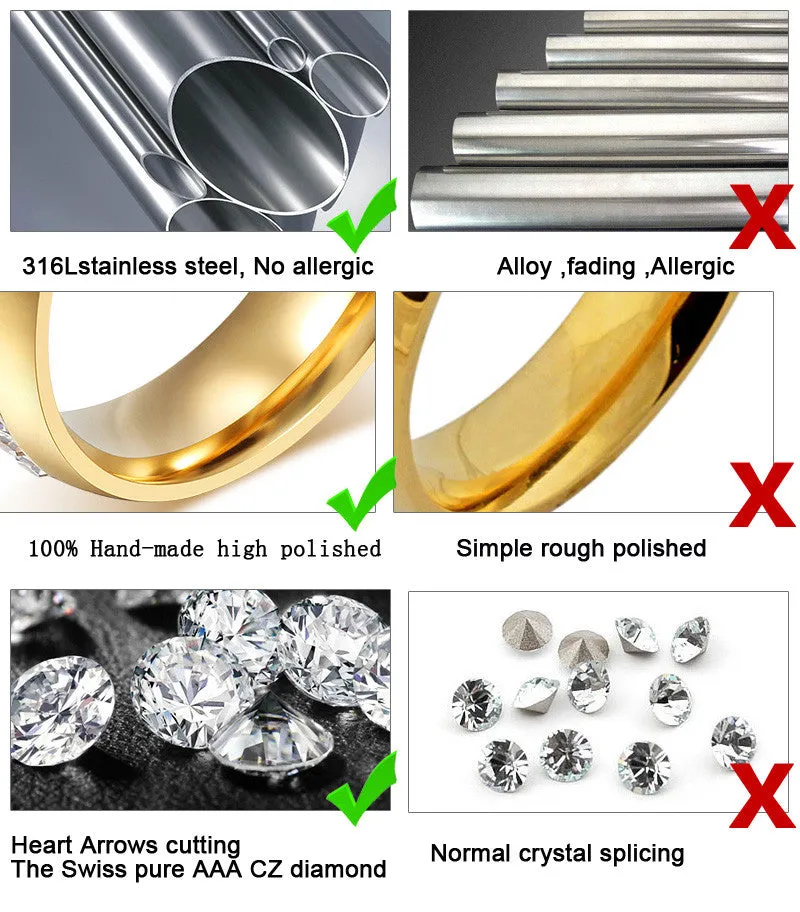 Fashion Gold Plated Couple Ring For Women Men Wedding Engagement Rings 316l Stainless Steel