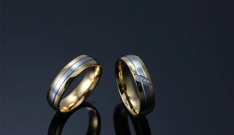 Fashion Gold Plated Couple Ring For Women Men Wedding Engagement Rings 316l Stainless Steel