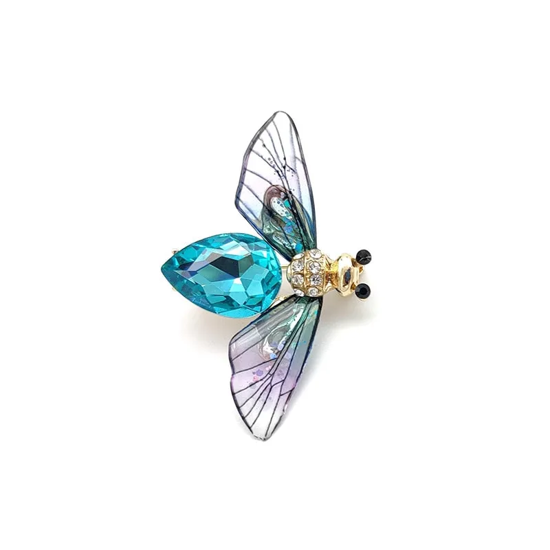 Fashion Green Blue Crystal Bee Brooch With Pin Colorful Wings Rhinestone Insect Brooch Pin for Women Jewelry Gifts