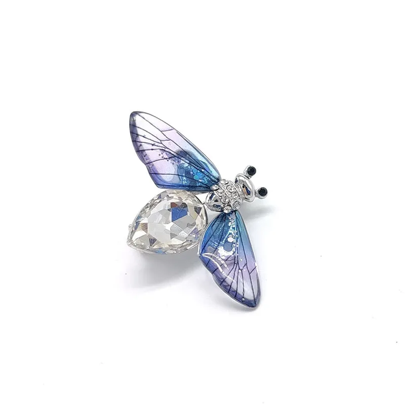 Fashion Green Blue Crystal Bee Brooch With Pin Colorful Wings Rhinestone Insect Brooch Pin for Women Jewelry Gifts