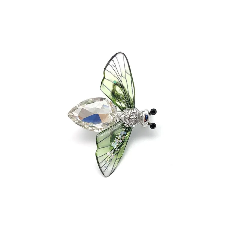 Fashion Green Blue Crystal Bee Brooch With Pin Colorful Wings Rhinestone Insect Brooch Pin for Women Jewelry Gifts