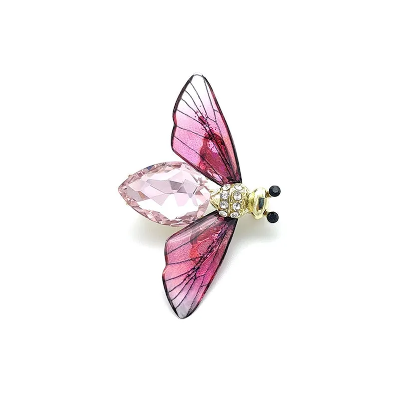 Fashion Green Blue Crystal Bee Brooch With Pin Colorful Wings Rhinestone Insect Brooch Pin for Women Jewelry Gifts