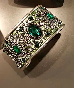 Fashion 'Small Wrist' Bangle w/Crystals in Amber, Green, or Blue Color (see drop-down)