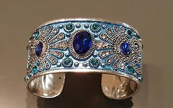 Fashion 'Small Wrist' Bangle w/Crystals in Amber, Green, or Blue Color (see drop-down)