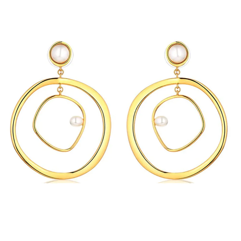 Fathiya Golden Pearl Loop Dangler Earrings