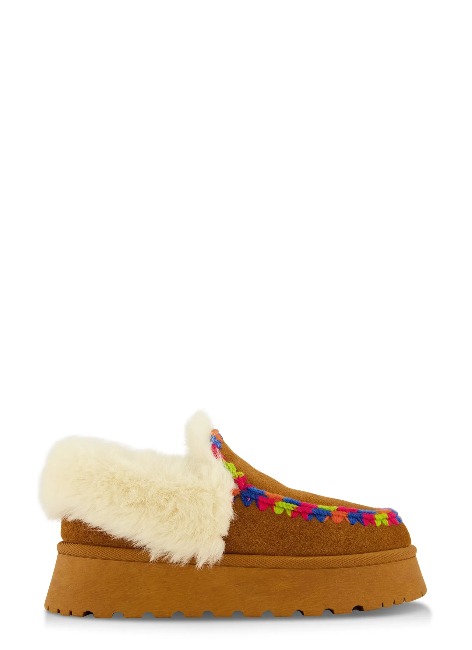 Faux Fur Lined Embroidered Moccasin Slippers