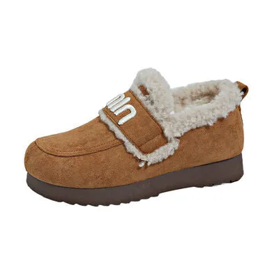Faux Fur Suede Round Toe Slip-Ons