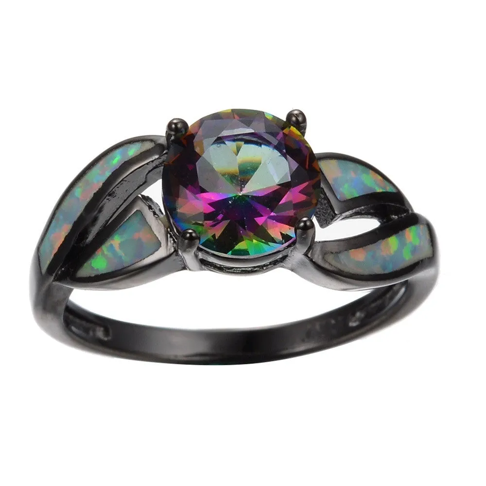 Female Mystery Rainbow Ring Fashion Style Black Gold Filled Jewelry Vintage Wedding Rings For Women New Year Gifts