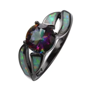 Female Mystery Rainbow Ring Fashion Style Black Gold Filled Jewelry Vintage Wedding Rings For Women New Year Gifts