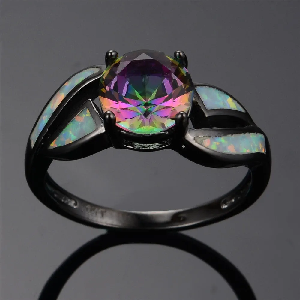 Female Mystery Rainbow Ring Fashion Style Black Gold Filled Jewelry Vintage Wedding Rings For Women New Year Gifts