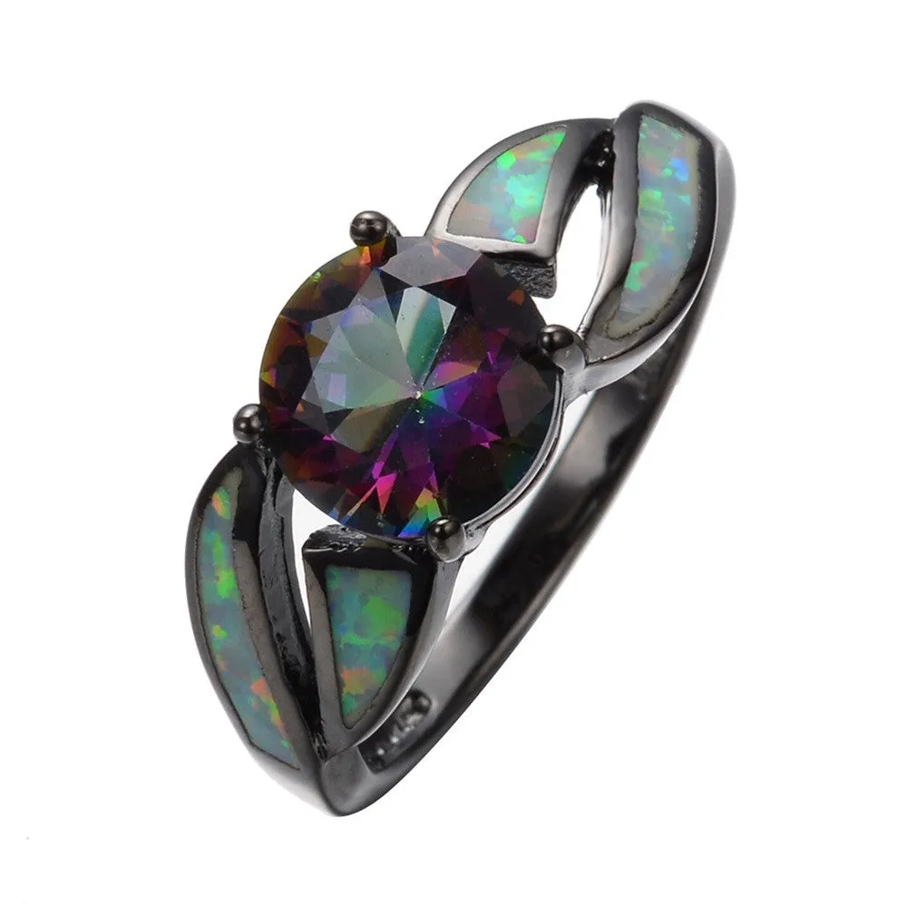 Female Mystery Rainbow Ring Fashion Style Black Gold Filled Jewelry Vintage Wedding Rings For Women New Year Gifts