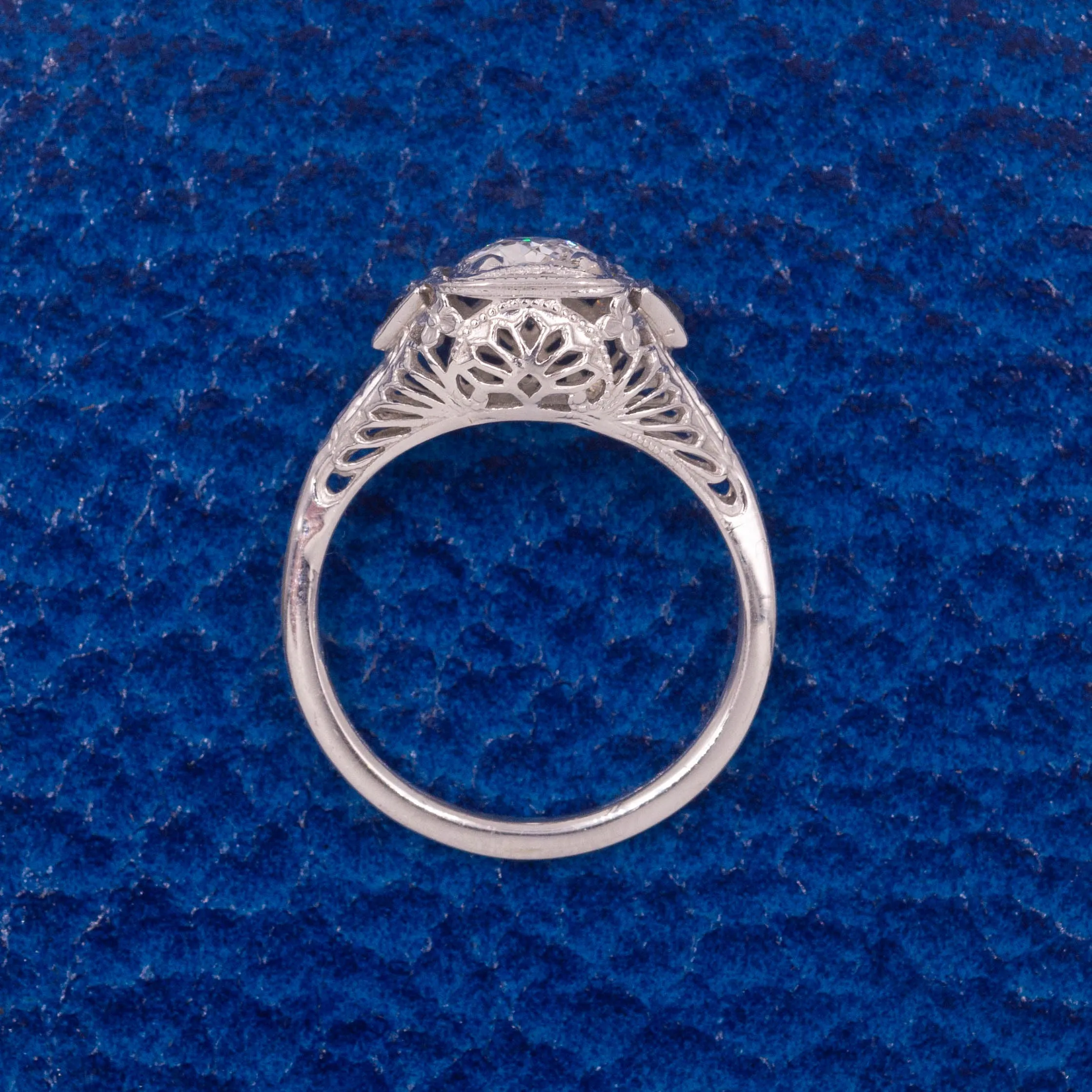 Filigree Diamond Ring with Sapphire Accents c1920