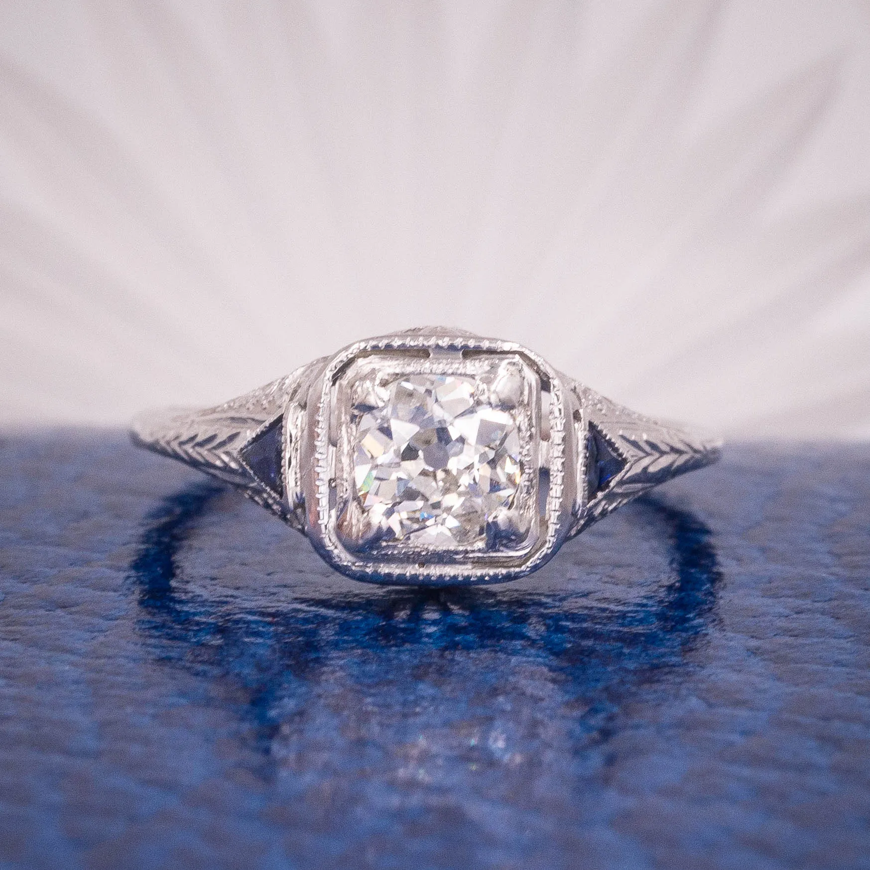 Filigree Diamond Ring with Sapphire Accents c1920