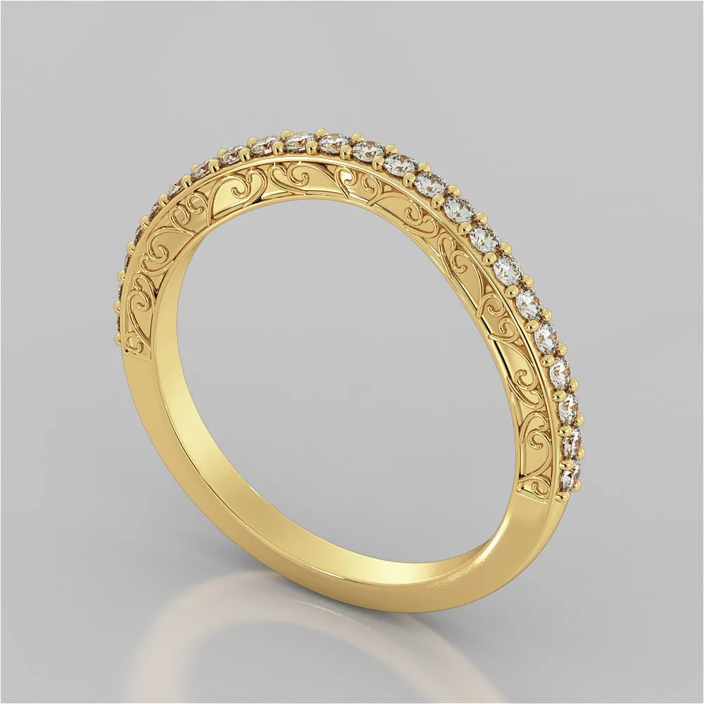 Filigree Style Contoured Wedding Band